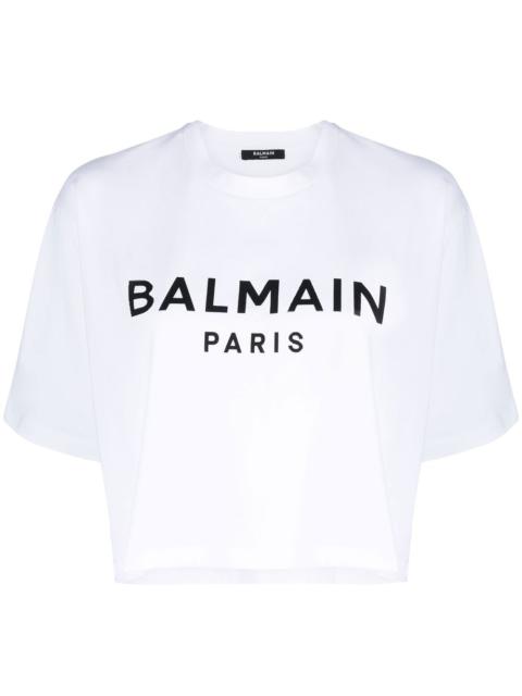 Balmain Logo Organic Cotton Cropped T Shirt