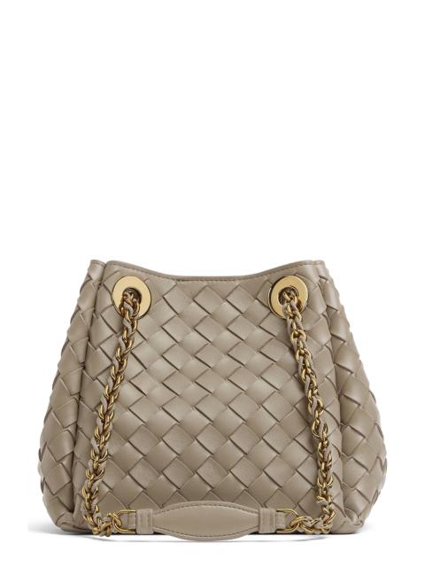 Bottega Veneta Bottega Veneta Small Parachute Chain Intrecciato Leather Shoulder Bag in 2819 Limestone-Muse Brass a