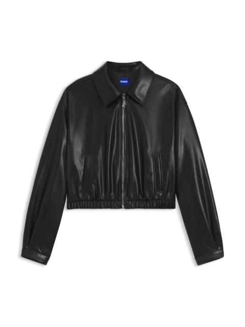 HUGO CROPPED JACKET IN FAUX LEATHER WITH EMBOSSED REAR LOGO
