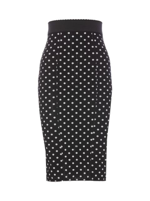 Marquisette Pencil Skirt With Polka Dot Print And Corset Detail