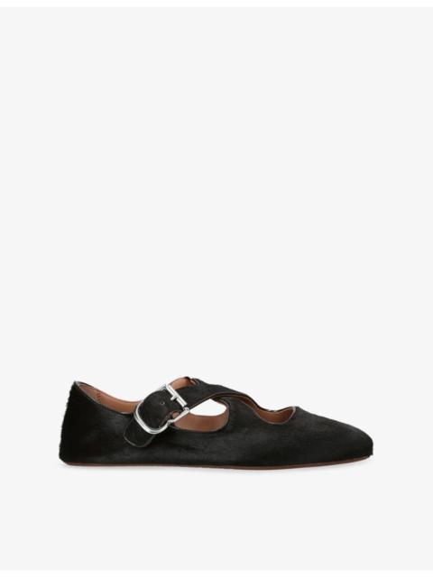 Alaïa Criss Cross Pony-Hair Effect Leather Flats