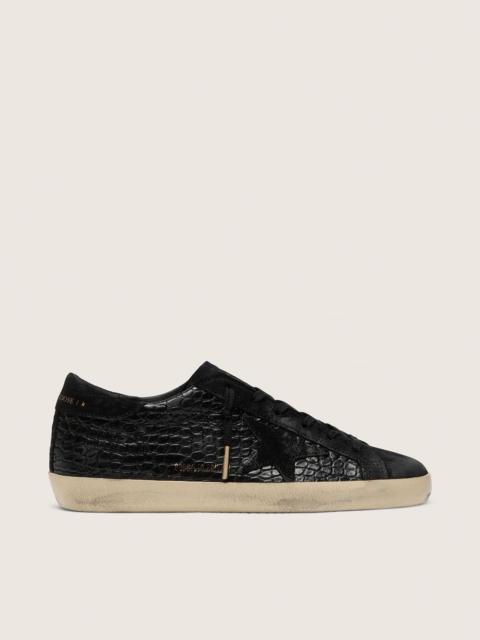 Golden Goose Women's Super-Star LTD in black croc-print leather with black suede star and heel tab