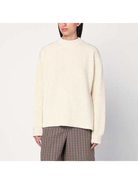 Jil Sander White ribbed crewneck sweater