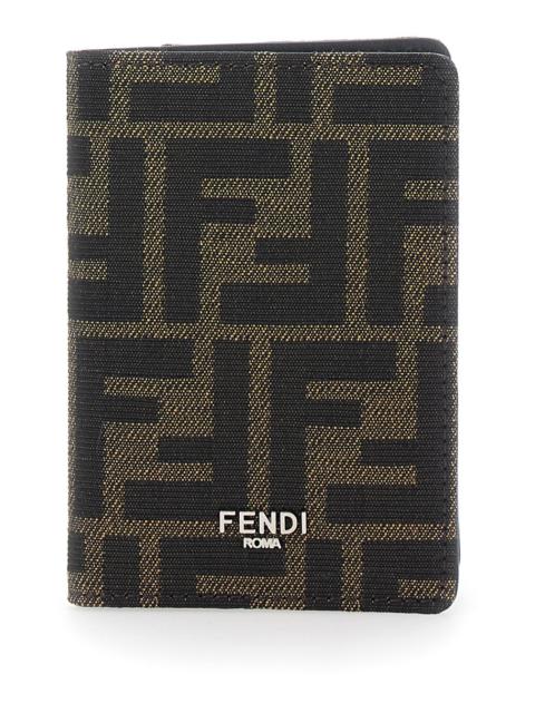 FENDI Fendi Men Brown Card Holder With Logo On Front And Ff All Over Ff Motif In Fabric Man