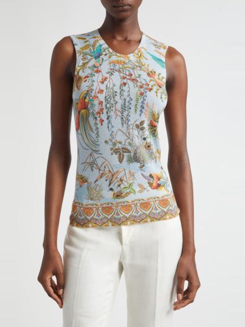 Etro Etro Flora & Fauna Silk & Cashmere Sweater Tank in Multicolour On Pale Blue Base at Nordstrom