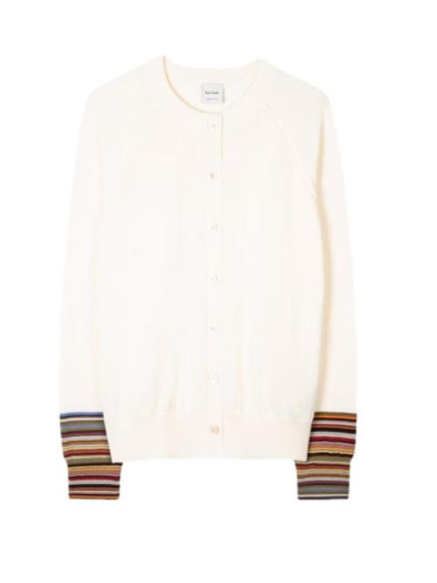 PAUL SMITH CARDIGAN WITH 'SIGNATURE STRIPE' CUFFS IVORY