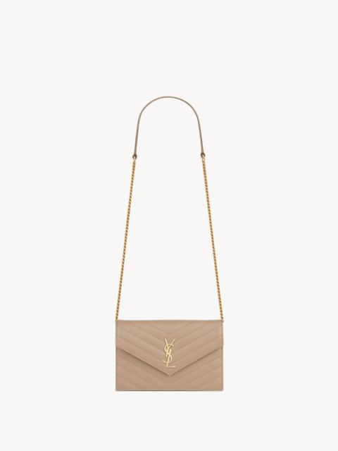 SAINT LAURENT CASSANDRE ENVELOPE CHAIN WALLET IN GRAIN DE POUDRE LEATHER