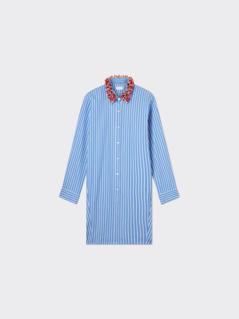 Dries Van Noten Blue Striped Shirt With Beaded Collar