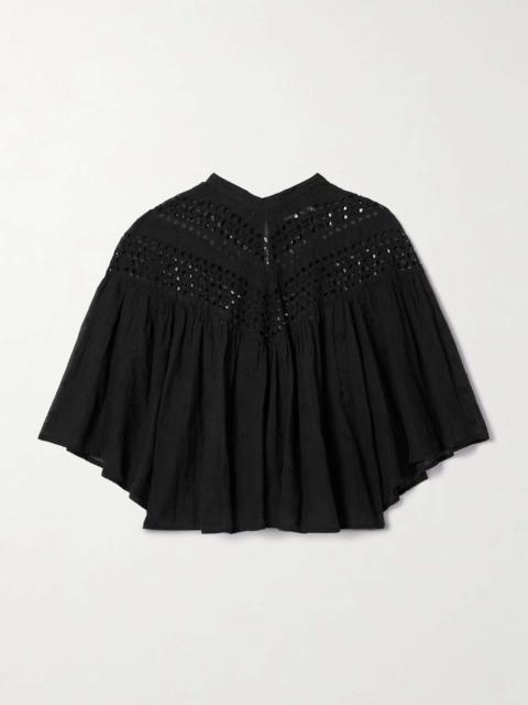 Mikki embroidered broderie anglaise cotton-voile blouse Black