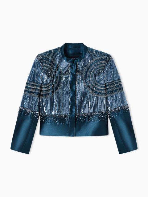 GIORGIO ARMANI EMBROIDERED LINEN AND SILK SHORT JACKET