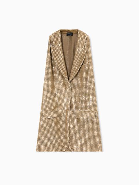 GIORGIO ARMANI LONG JERSEY WAISTCOAT WITH A FLOCKED PRINT AND SEQUINS