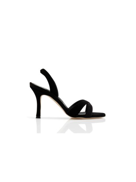 Manolo Blahnik Black Velvet Slingback Sandals