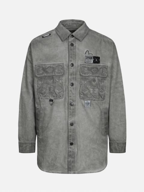 EVISU Monogram Embroidered Pockets Relaxed Fit Shirt Jacket