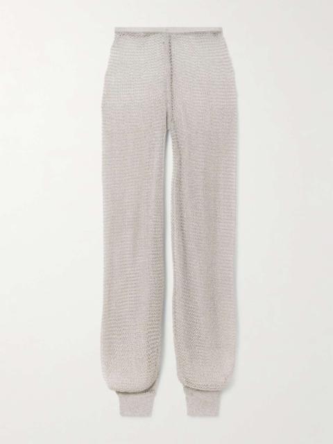 Metallic open-knit wide-leg pants Silver