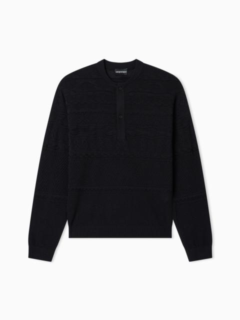 EMPORIO ARMANI LYOCELL-BLEND, HENLEY NECKLINE JUMPER