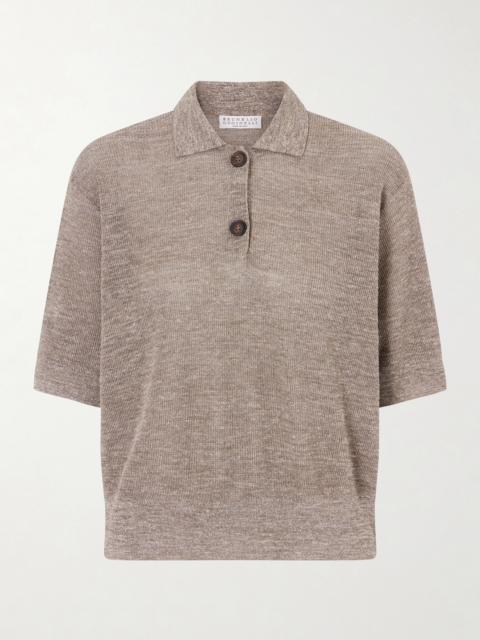Brunello Cucinelli Metallic-knit Polo Shirt