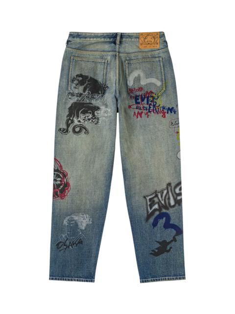 EVISU Allover Graffiti Printed Denim Jeans #2030