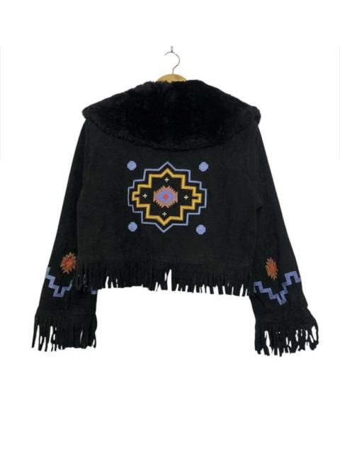 Other Designers Designer - Louis Feraud Cropped Leather Native Navajo Jacket