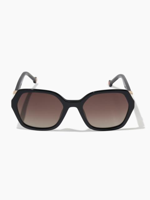 CAROLINA HERRERA Hexagonal Frame Sunglasses with Checkerboard Detail