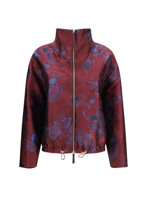 GIORGIO ARMANI Giorgio Armani Women Full-Zip Jacket In Silk-Blend Jacquard With Ginkgo Motif