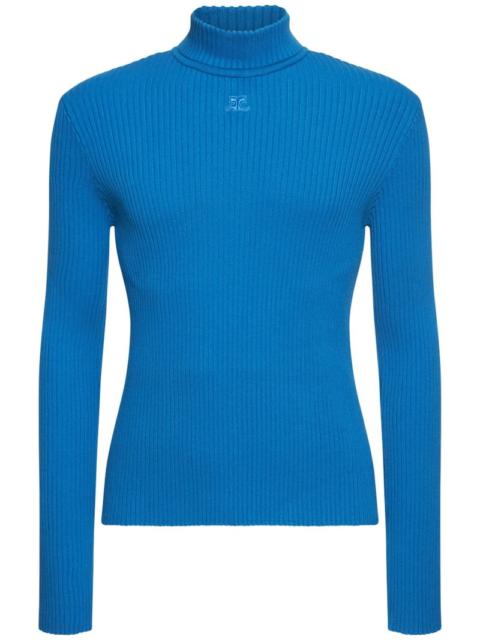 Mockneck rib knit sweater