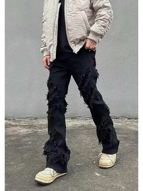 Japanese Brand - High street black raw edge ripped jeans