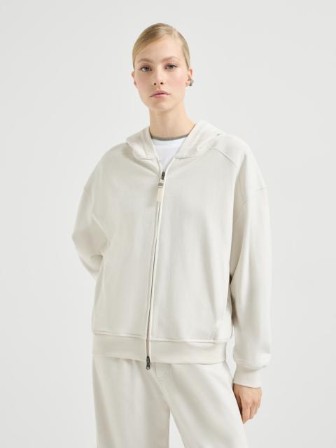 Brunello Cucinelli Cotton smooth French terry hooded sweatshirt with shiny zipper pull