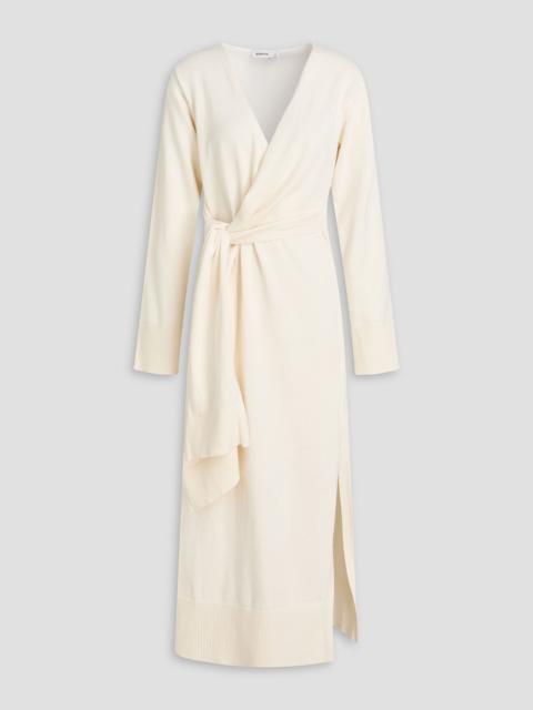 SIMKHAI Skyla cotton and cashmere-blend midi wrap dress