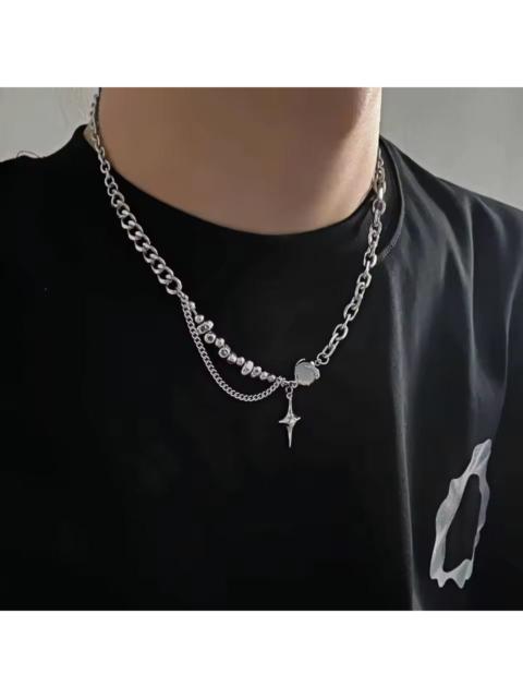 Other Designers Japanese Brand - Layered Star Cross Necklace Silver Chain Bead Goth Eboy