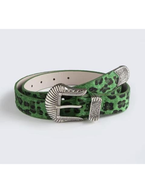 Other Designers Japanese Brand - Green Leopard Print Western PU Leather Belt
