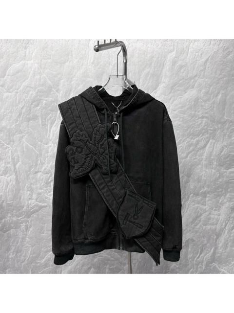 Louis Vuitton Louis Vuitton Men's Zip Through Hoodie Denim with Sash and Patches Black