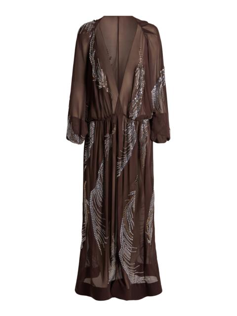 16ARLINGTON Silas Embellished Georgette Midi Dress brown