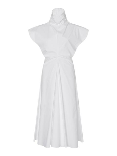 ROSETTA GETTY Torqued Cotton Poplin Midi Dress white
