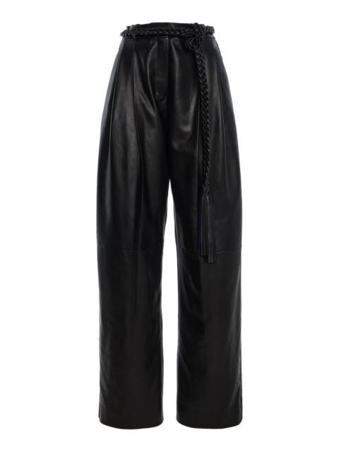 CAROLINA HERRERA Belted Leather Wide-Leg Pants black