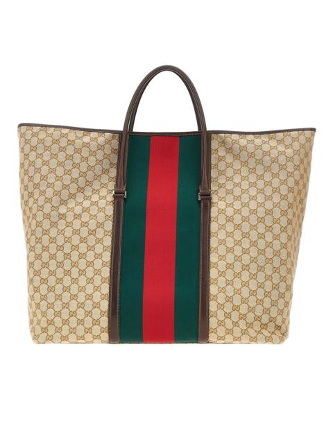 GUCCI Gucci GG Fabric Bag with Web Ribbon Beige