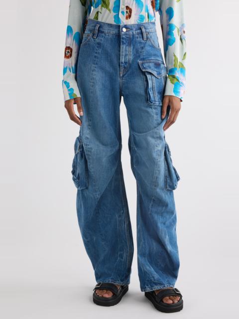 Acne Studios Denim Cargo Pants in Mid Blue at Nordstrom