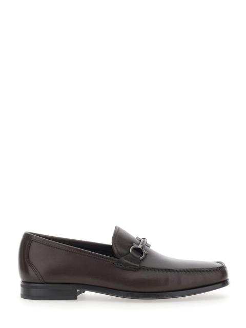 FERRAGAMO Ferragamo Men Brown Loafers With Gancini Detail On The Front In Leather For Men
