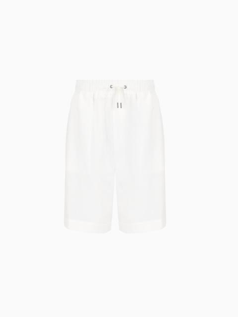 GIORGIO ARMANI Pure linen canvas flat-front Bermuda shorts