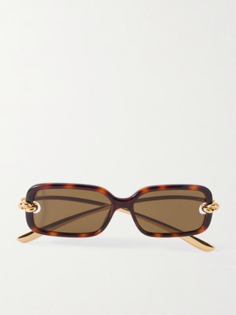 Bottega Veneta Knot Rectangle-frame Tortoiseshell Acetate And Gold-tone Sunglasses