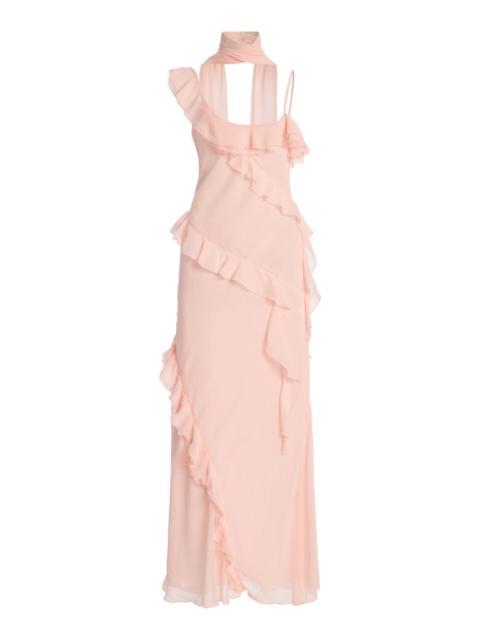 SIEDRÉS Exclusive Monica Scarf-Neck Ruffled Georgette Maxi Dress light pink