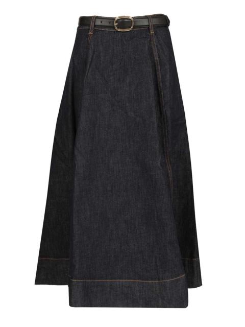 self-portrait Indigo Denim Flared Midi Skirt Skirts Blue