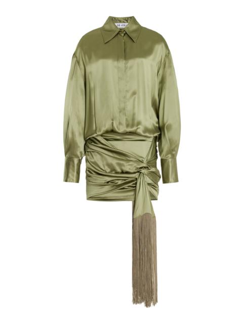 THE ATTICO Fringe-Detailed Silk Mini Shirt Dress green