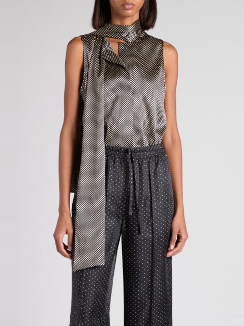 TOM FORD TOM FORD Sleeveless Lavalliere Stretch Silk Satin Top in Zblaw Black/White at Nordstrom