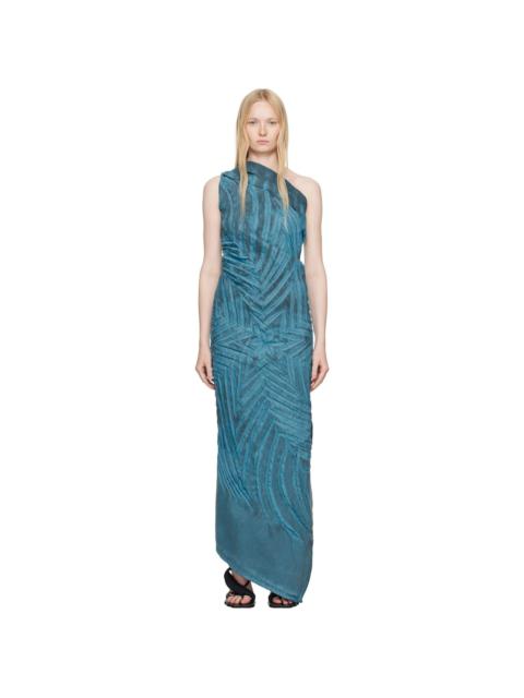 MASHA POPOVA Blue Off-Shoulder Star Denim Maxi Dress