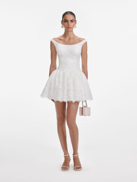 self-portrait White Floral Lace Mini Dress