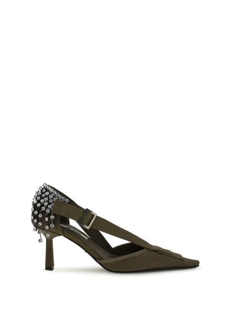 Prada Prada Canvas Pumps With Crystals