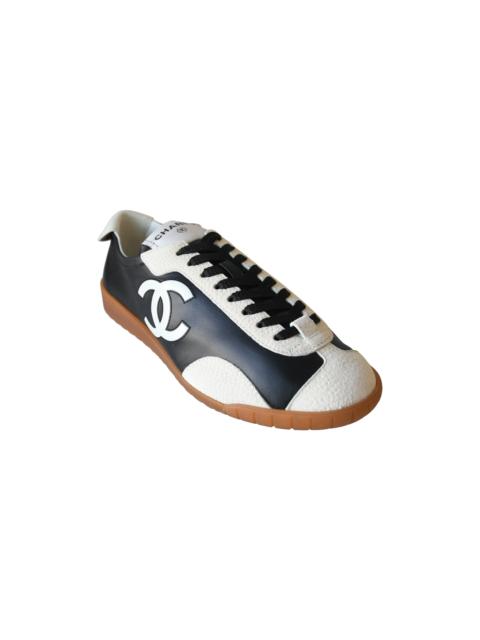 CHANEL Chanel Calfskin Embossed Suede Sneaker Black White