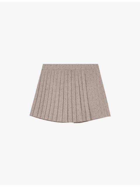 maje Rhinestone-Embellished Pleated Stretch-Woven Skort