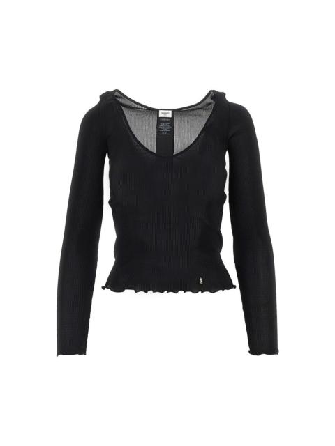 SAINT LAURENT Saint Laurent Silk Top with Cassandre Detail Black