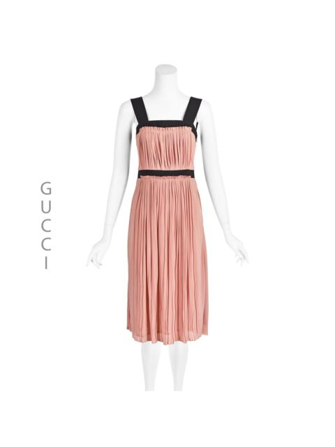 GUCCI GUCCI Pink Knit Midi Dress w/Pleated Bodice and Skirt & Black Straps SZ S/4 NWOT